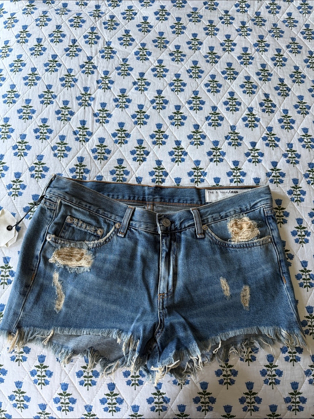 Rag & Bone Winnie Distressed Blue Denim Cutoff Shorts